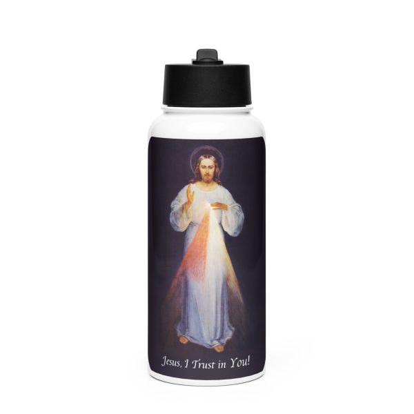 Divine Mercy Stainless steel water bottle with a straw lid