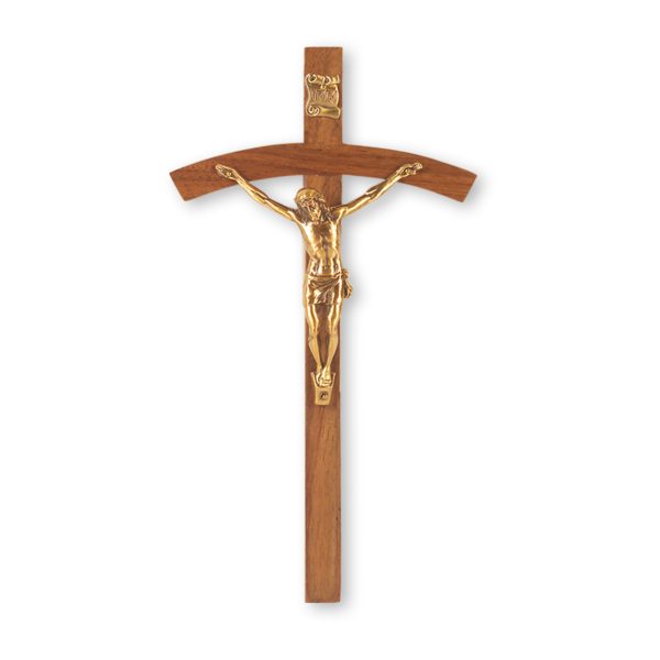 8" Genuine Walnut Wood Wall Crucifix with Genuine Bronze Pewter Corpus