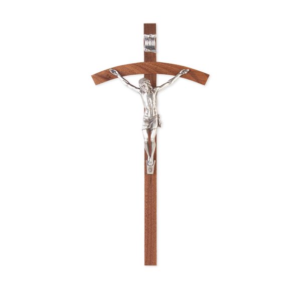12" Walnut Wood Wall Crucifix with Genuine Silver Pewter Corpus