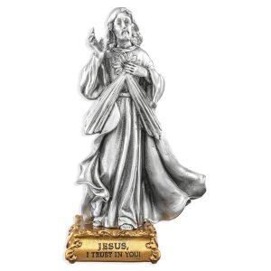 Divine Mercy of Jesus 4.5" Pewter Statue