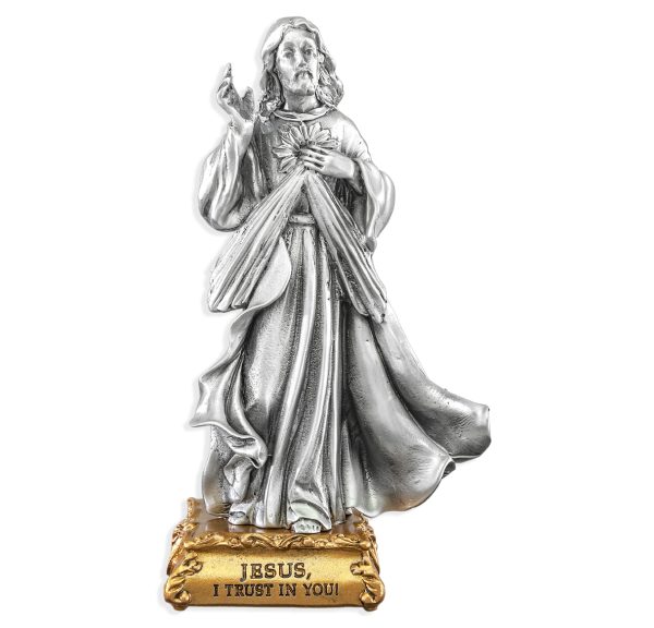 Divine Mercy of Jesus 4.5" Pewter Statue
