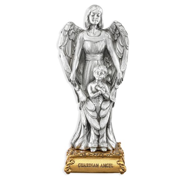 Guardian Angel with Boy 4.5" Pewter Statue