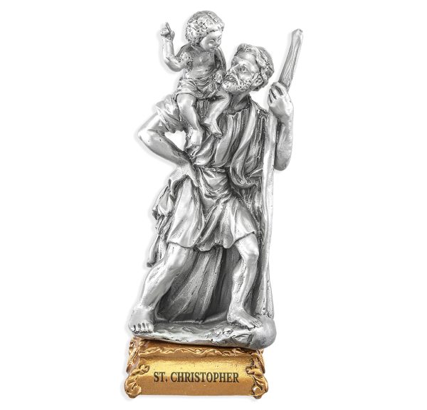 St. Christopher with Jesus 4.5" Pewter Statue