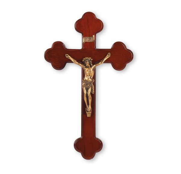 10" Dark Cherry Wood "Latin Style" Wall Crucifix with Genuine Bronze Pewter Corpus