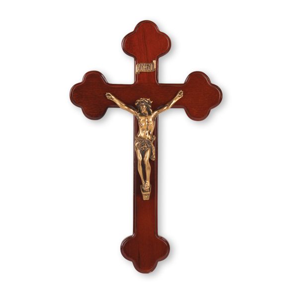 10" Dark Cherry Wood "Latin Style" Wall Crucifix with Genuine Bronze Pewter Corpus