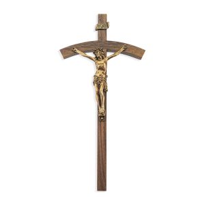10" Walnut Wood Wall Crucifix with Genuine Bronze Pewter Corpus
