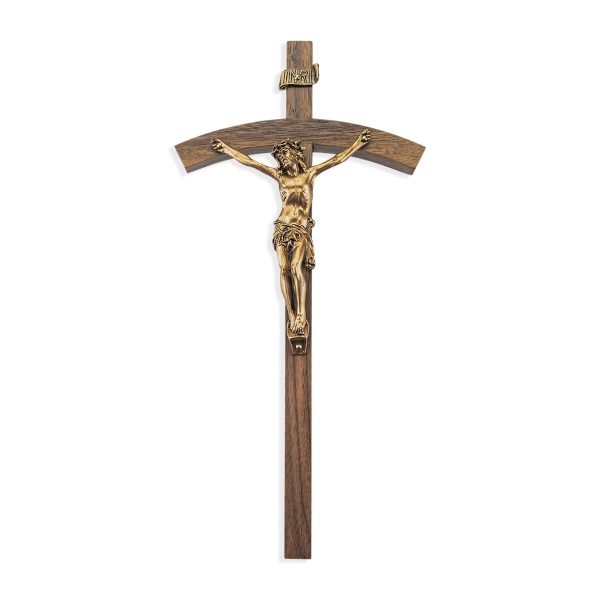 10" Walnut Wood Wall Crucifix with Genuine Bronze Pewter Corpus
