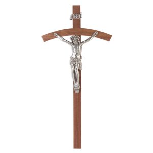 10" Genuine Walnut Wood Wall Crucifix with Genuine Silver Pewter Corpus