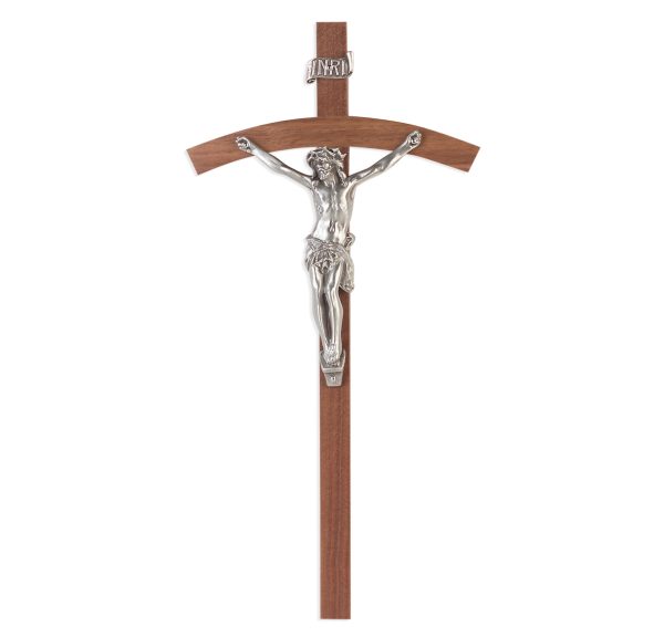 10" Genuine Walnut Wood Wall Crucifix with Genuine Silver Pewter Corpus