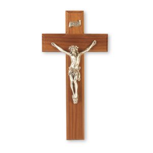 9" Genuine Walnut Wall Crucifix with Genuine Silver Pewter Corpus