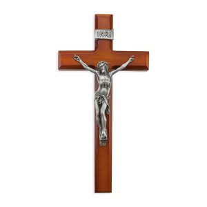 12" Twotone Wood Wall Crucifix with Genuine Silver Pewter Corpus