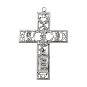 6" Pewter Praying Girl Cross