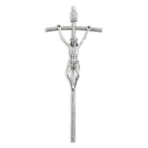 8" Pewter Papal Crucifix with Silver Finish
