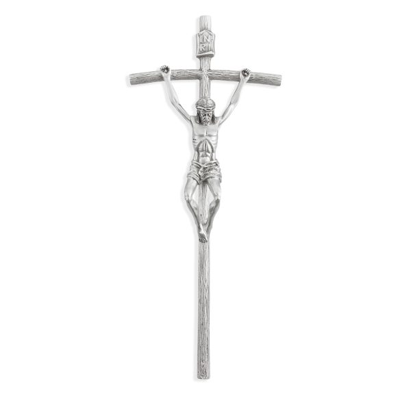 8" Pewter Papal Crucifix with Silver Finish