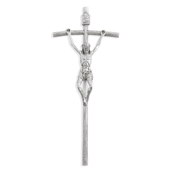 8" Pewter Papal Crucifix with Silver Finish