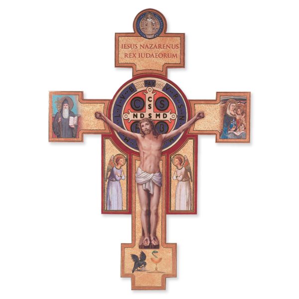 14" Wooden St. Benedict Jubilee Wall Cross Crucifix