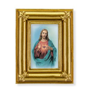 Sacred Heart of Jesus 3-3/4" x 4-1/2" Italian Gold-Stamped Table Top Art