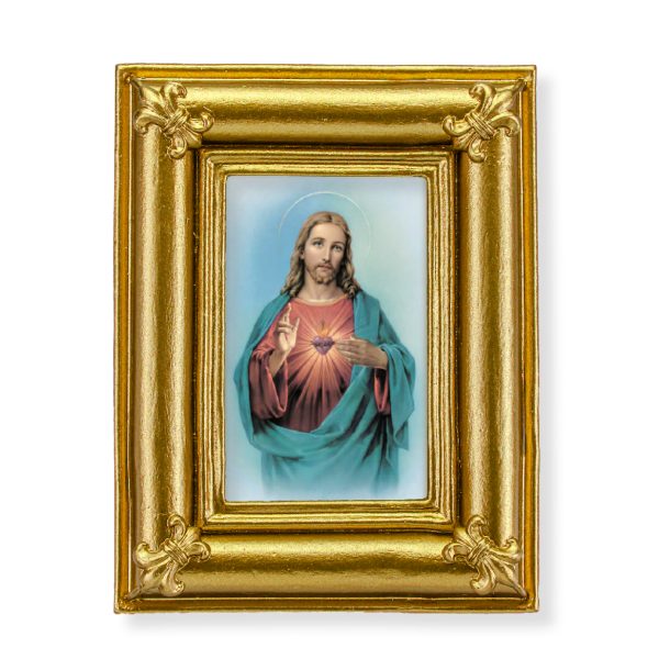 Sacred Heart of Jesus 3-3/4" x 4-1/2" Italian Gold-Stamped Table Top Art
