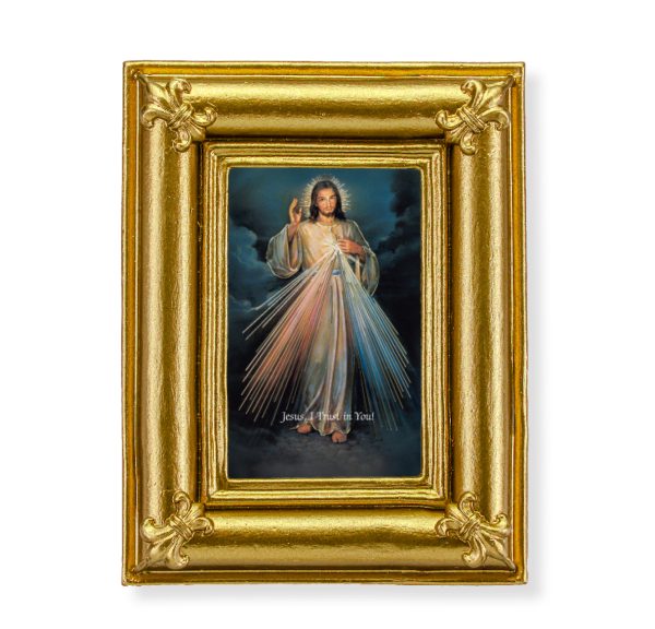 Divine Mercy 3-3/4" x 4-1/2" Italian Gold-Stamped Table Top Art