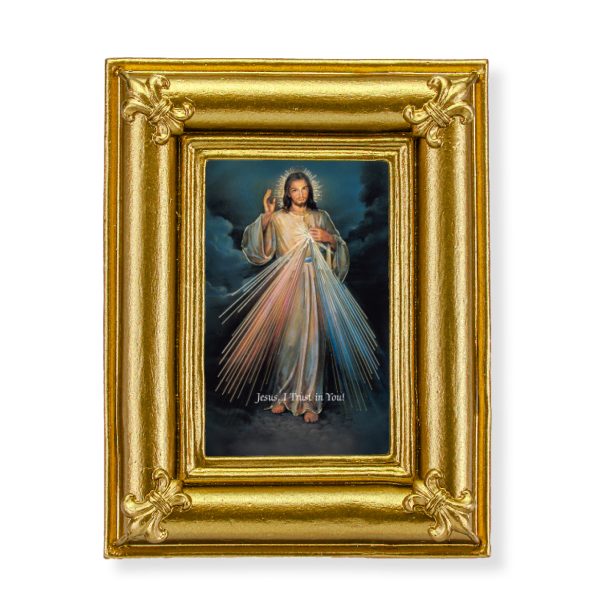 Divine Mercy 3-3/4" x 4-1/2" Italian Gold-Stamped Table Top Art