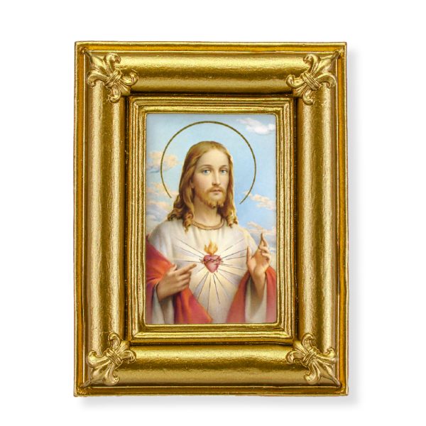 Sacred Heart of Jesus 3-3/4" x 4-1/2" Italian Gold-Stamped Table Top Art