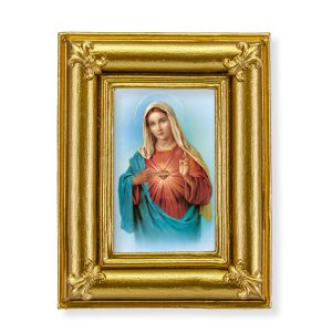 Immaculate Heart of Mary 3-3/4" x 4-1/2" Italian Gold-Stamped Table Top Art