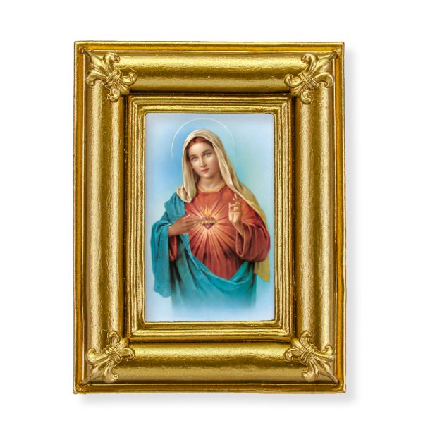 Immaculate Heart of Mary 3-3/4" x 4-1/2" Italian Gold-Stamped Table Top Art