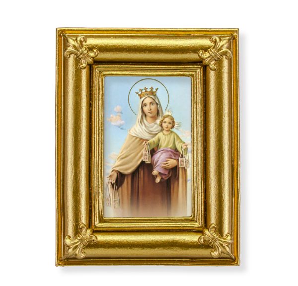 Our Lady of Mount Carmel 3-3/4" x 4-1/2" Italian Gold-Stamped Table Top Art
