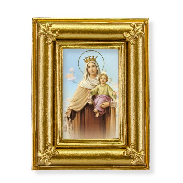 Our Lady of Mount Carmel 3-3/4" x 4-1/2" Italian Gold-Stamped Table Top Art