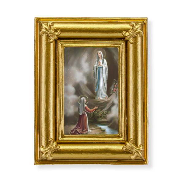 Our Lady of Lourdes 3-3/4" x 4-1/2" Italian Gold-Stamped Table Top Art