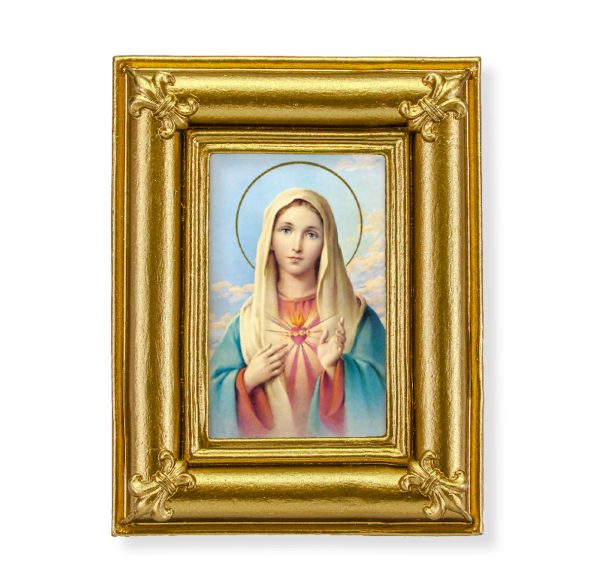 Immaculate Heart of Mary 3-3/4" x 4-1/2" Italian Gold-Stamped Table Top Art