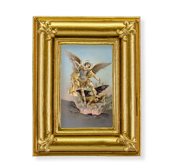 St. Michael 3-3/4" x 4-1/2" Italian Gold-Stamped Table Top Art