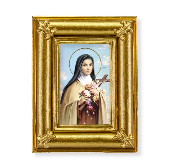 St. Therese 3-3/4" x 4-1/2" Italian Gold-Stamped Table Top Art