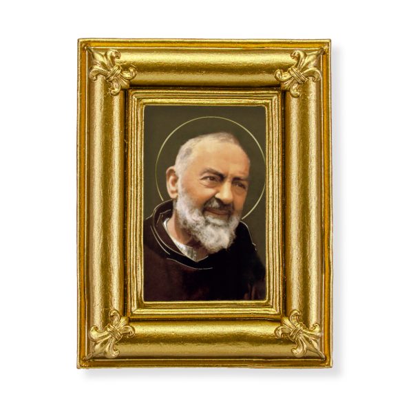 St. Pio 3-3/4" x 4-1/2" Italian Gold-Stamped Table Top Art