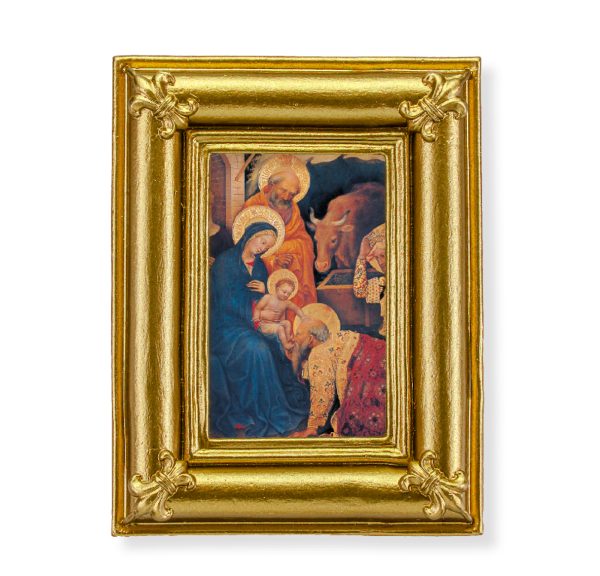 Christmas Nativity Holy Family 3-3/4" x 4-1/2" Italian Gold-Stamped Table Top Art