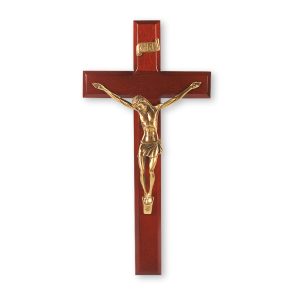 12" Dark Cherry Wood Wall Crucifix with Genuine Bronze Pewter Corpus