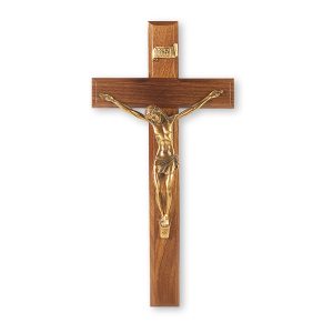 12" Genuine Walnut Wood Wall Crucifix with Genuine Bronze Pewter Corpus