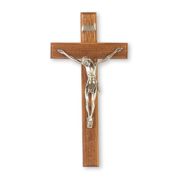 12" Genuine Walnut Wall Crucifix with Genuine Silver Pewter Corpus