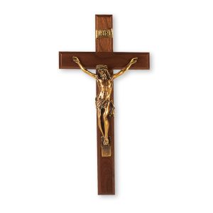 13" Genuine Walnut Wall Crucifix with Genuine Bronze Pewter Corpus