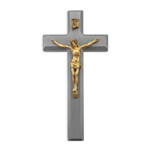 10" Camtry Gray Wood Wall Crucifix with Genuine Bronze Pewter Corpus