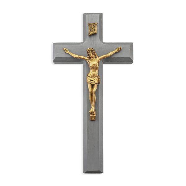 10" Camtry Gray Wood Wall Crucifix with Genuine Bronze Pewter Corpus