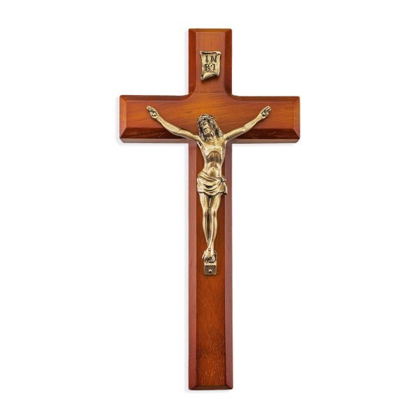 10" Twotone Wood Wall Crucifix with Genuine Bronze Pewter Corpus