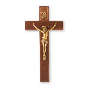 10" Genuine Walnut Wood Wall Crucifix with Genuine Bronze Pewter Corpus