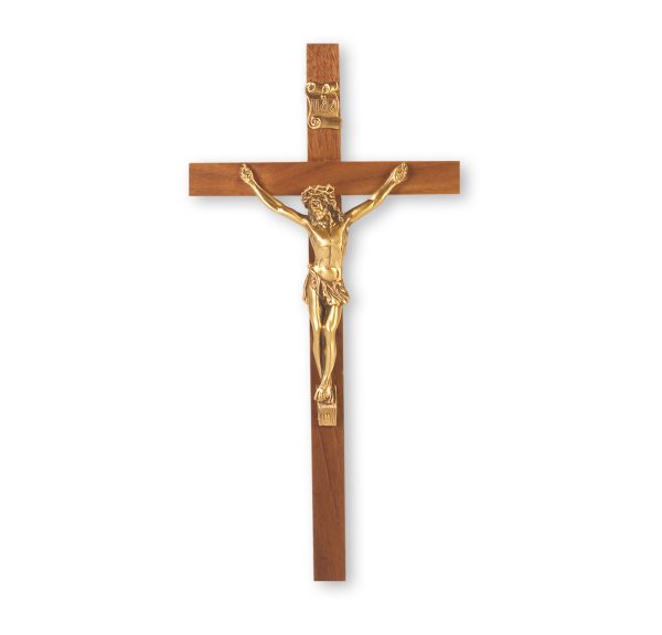 10" Genuine Walnut Wood Wall Crucifix with Genuine Bronze Pewter Corpus