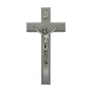 10" Camtry Gray Wood Wall Crucifix with Genuine Silver Pewter Corpus