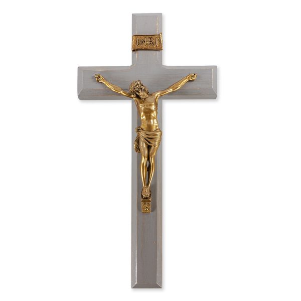11" Camtry Gray Wood Wall Crucifix with Genuine Bronze Pewter Corpus
