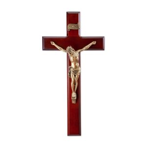 11" Dark Cherry Wood Wall Crucifix with Genuine Bronze Pewter Corpus