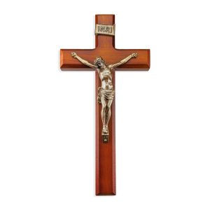 11" Twotone Wood Wall Crucifix with Genuine Bronze Pewter Corpus