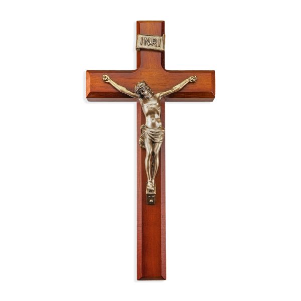 11" Twotone Wood Wall Crucifix with Genuine Bronze Pewter Corpus