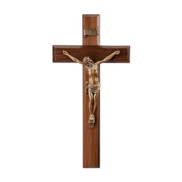 11" Genuine Walnut Wood Wall Crucifix with Genuine Bronze Pewter Corpus